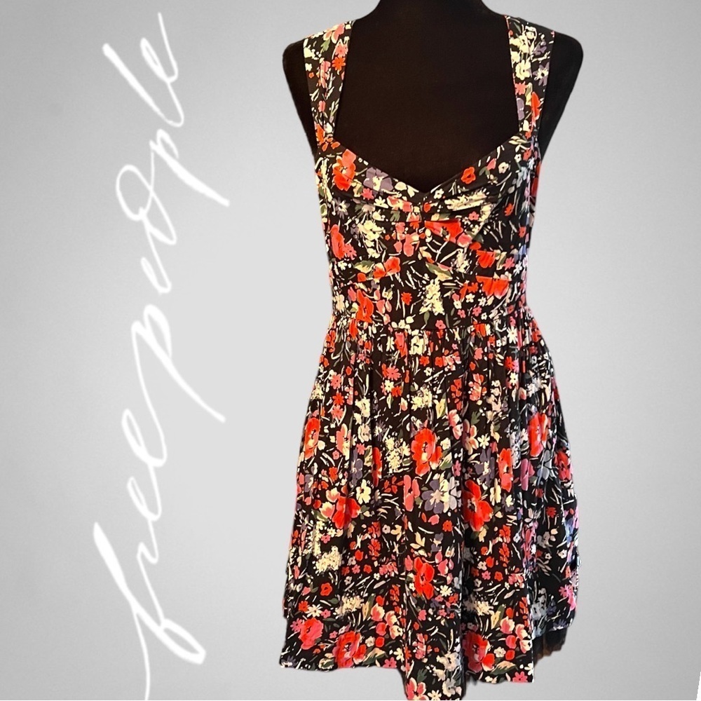 Free People Black Comb Floral Short dress size 10